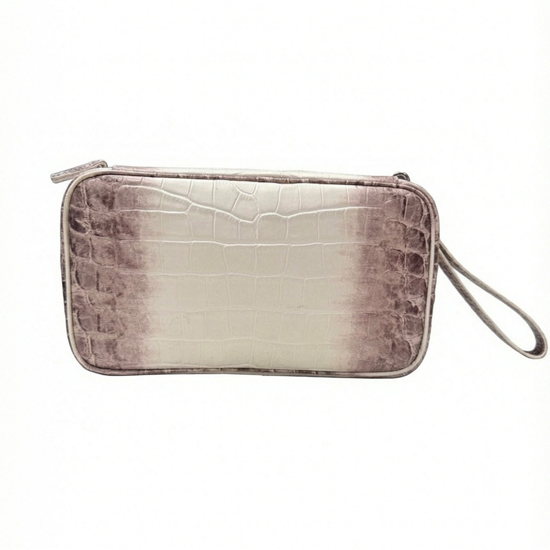Crocodile‑embossed genuine leather makeup bag